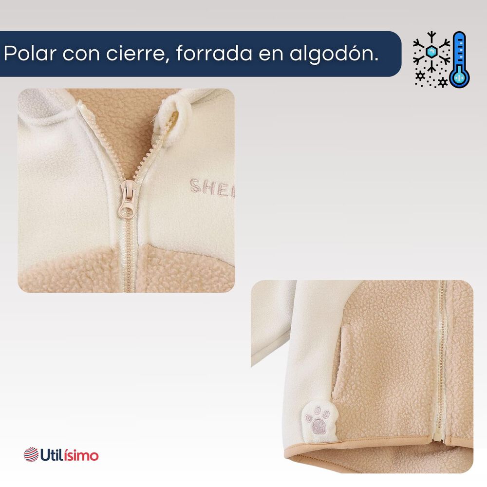 Chaqueta Polar Manga Larga Con Capucha Ni&ntilde;o Y Ni&ntilde;a Beige Oveja image number 5.0