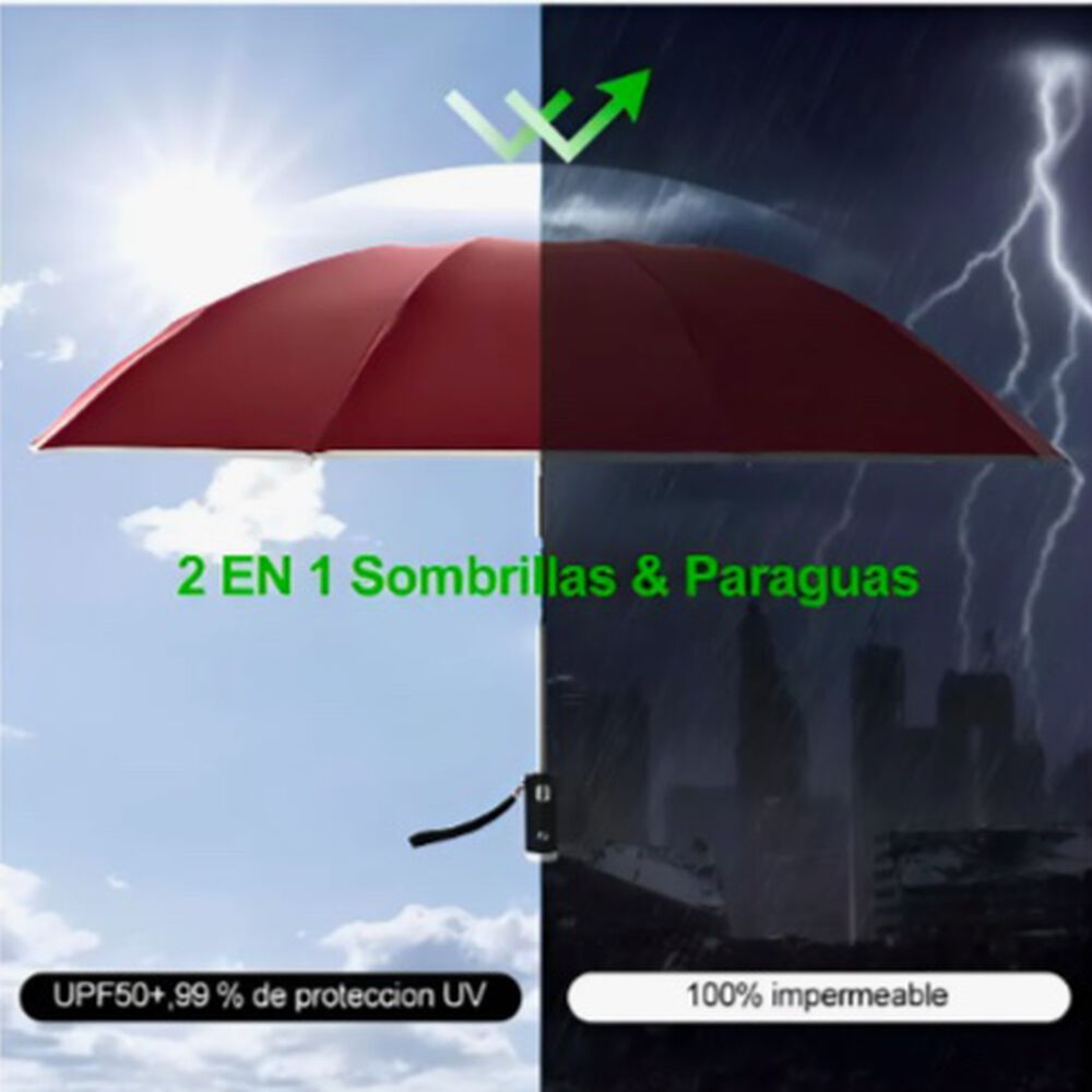 Paraguas Plegable Autom&aacute;tico Inverso Sombrilla Anti Uv Led image number 3.0