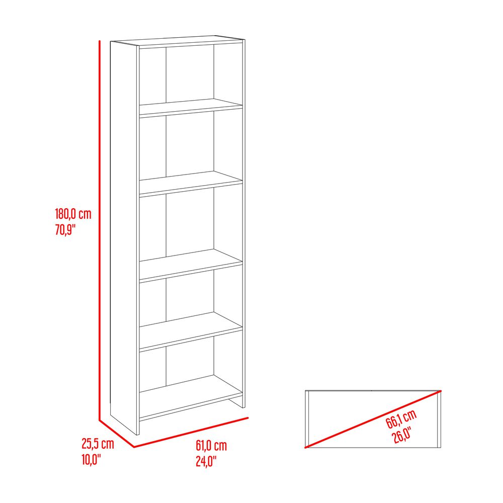 Mueble Biblioteca Con 5 Repisas 180,6x63x26,6 Cm Café Claro Y Negro image number 5.0