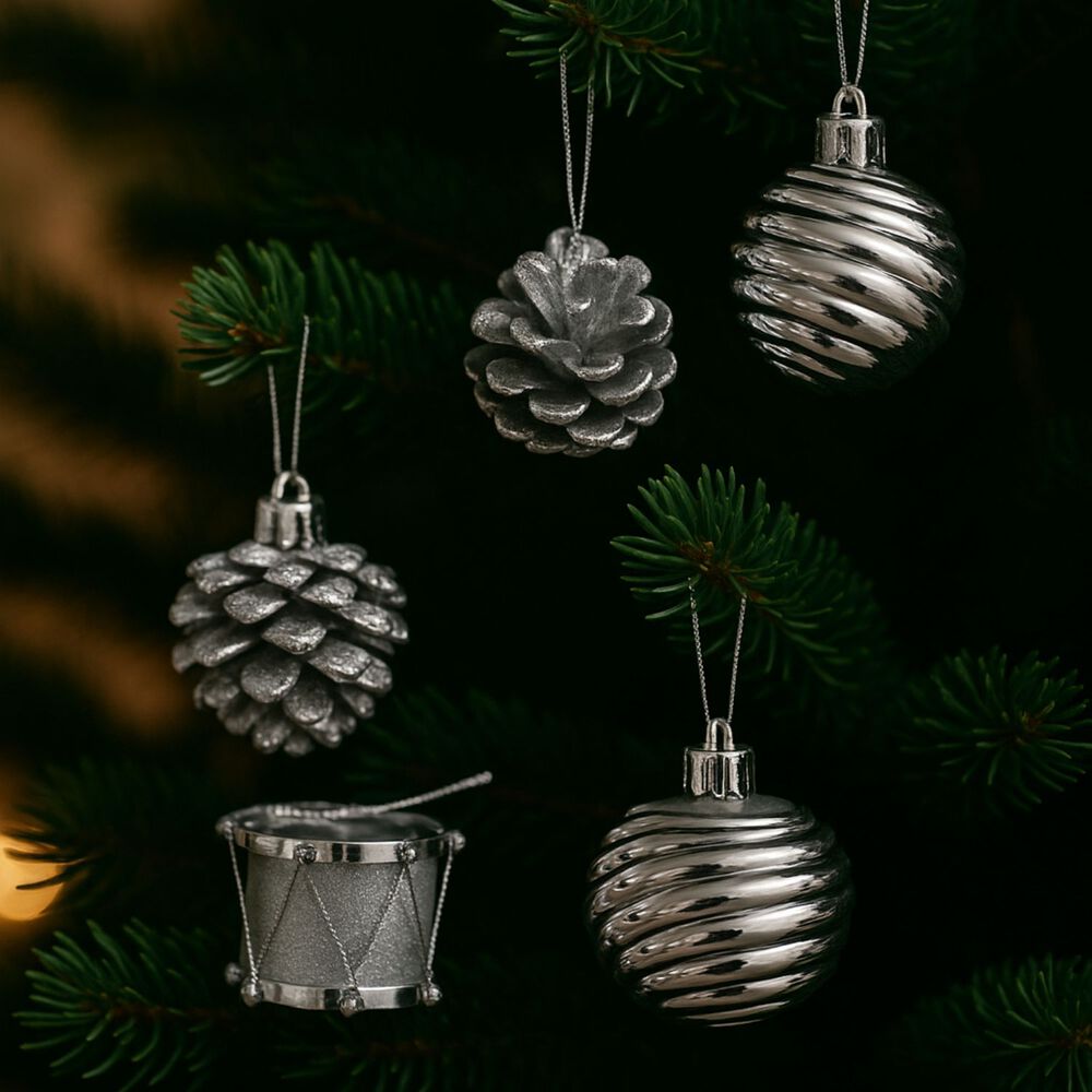 Set 24 Adornos Navideños Decoración Bambalinas 4cm Plateado image number 2.0