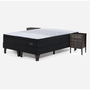 Cama Europea Rosen Tempo / 2 Plazas / Base Dividida + Velador Issey Grafito
