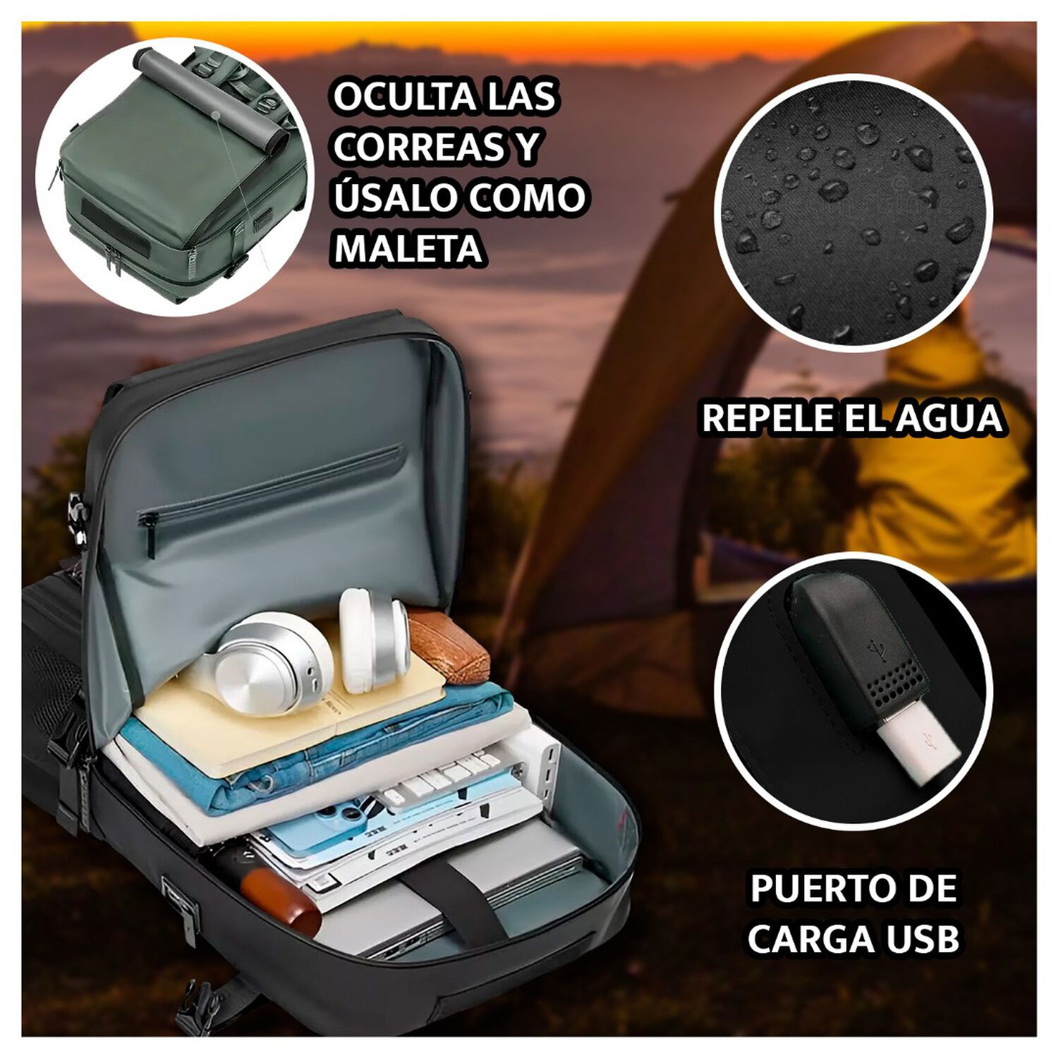 Mochila Multifuncional Viajera Impermeable Puerto Usb Dise&ntilde;o Expandible image number 1.0