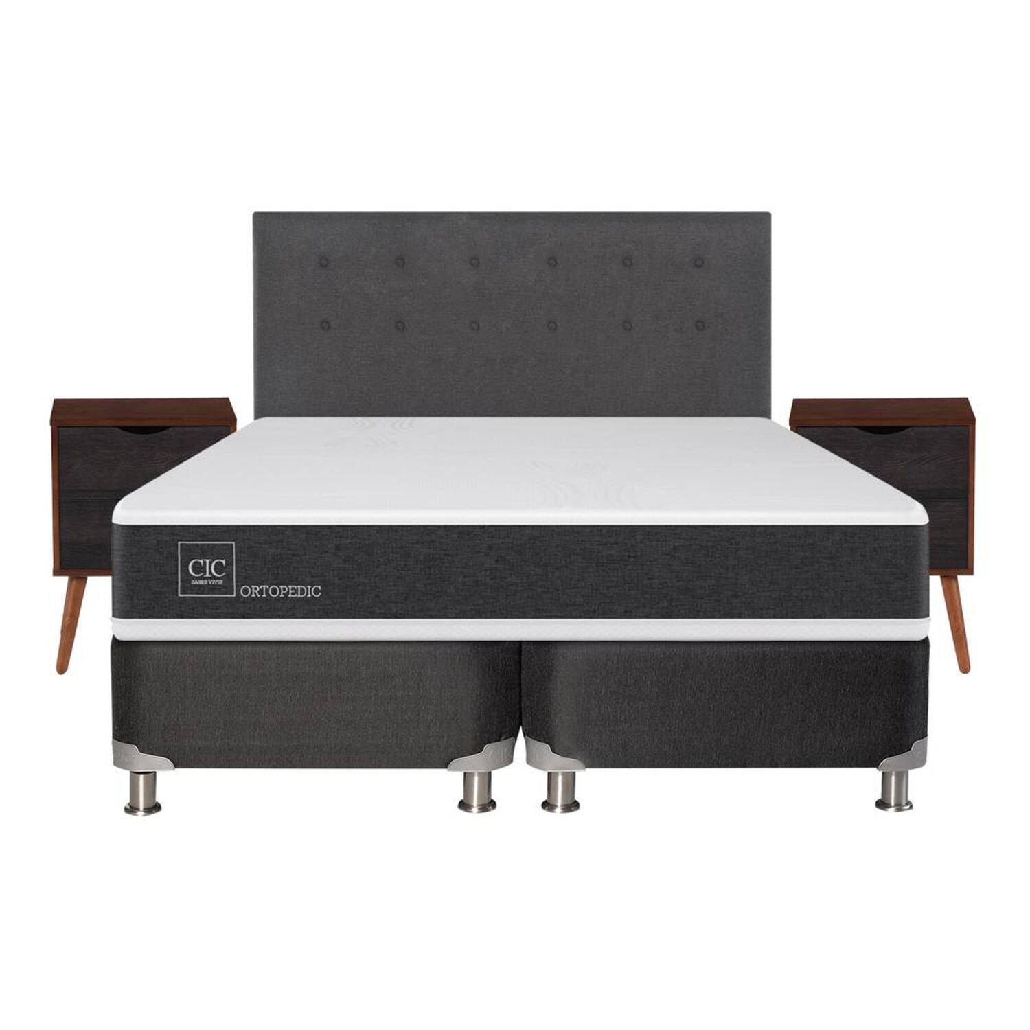 Box Spring Cic Ortopedic / 2 Plazas / Base Dividida  + Set De Maderas image number 0.0