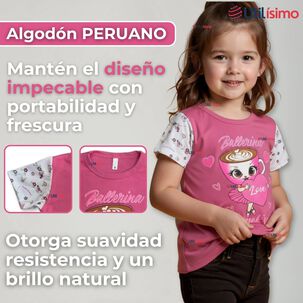 Polera Brainrots 100% Algodón Manga Corta Niña Tralalero Rosado Oscuro