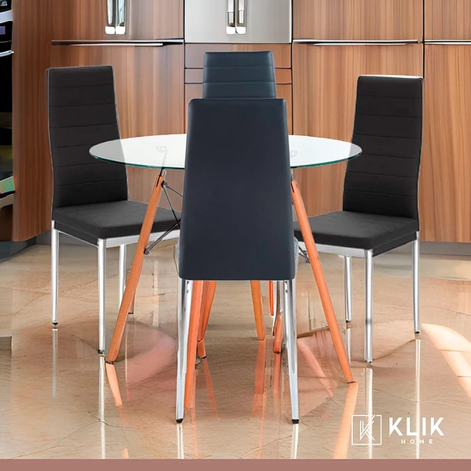 Comedor Mesa Eames 80cm Redonda Vidrio + 4 Sillas Dining Liana Acolchadas - Negras image number 1.0