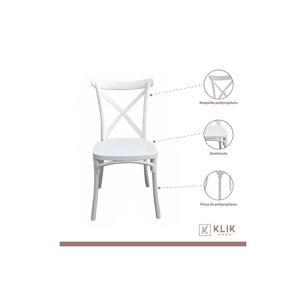 Comedor Rectangular Blanco 120x80cm + 6 Silla Crossback Danubio Blanca image number 2.0