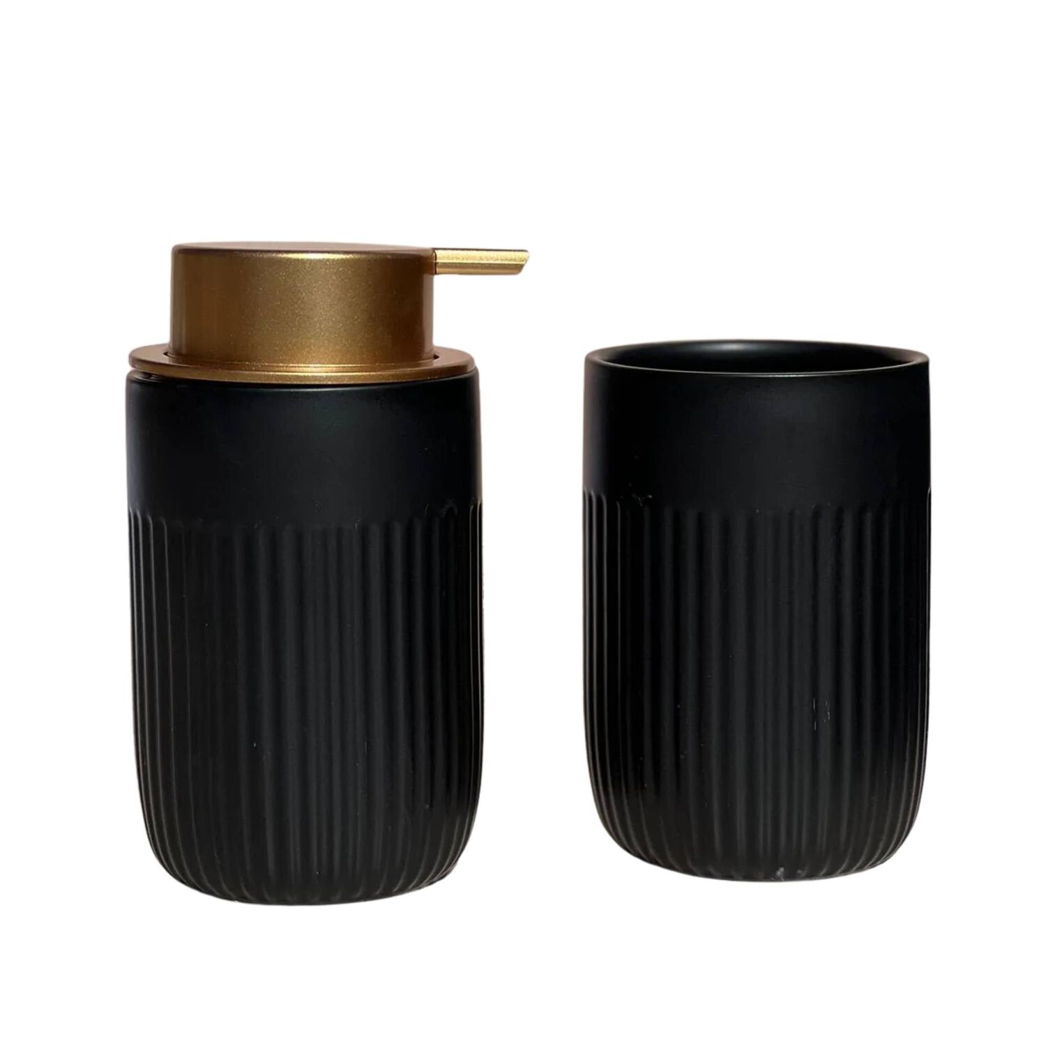 Set 2 Accesorios De Ba&ntilde;o Dispensador De Jab&oacute;n Y Vaso Cer&aacute;mica Negro image number 0.0