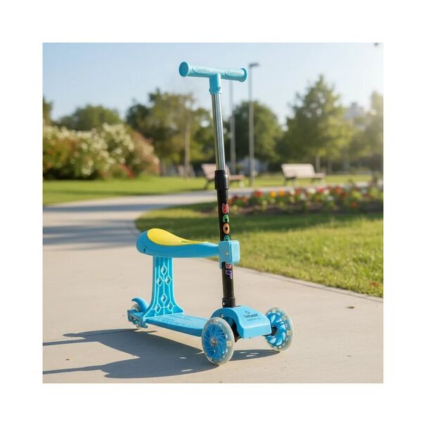 Scooter Monopat&iacute;n 2 En 1 Con Asiento Ni&ntilde;o Plegable Xt04 Azul