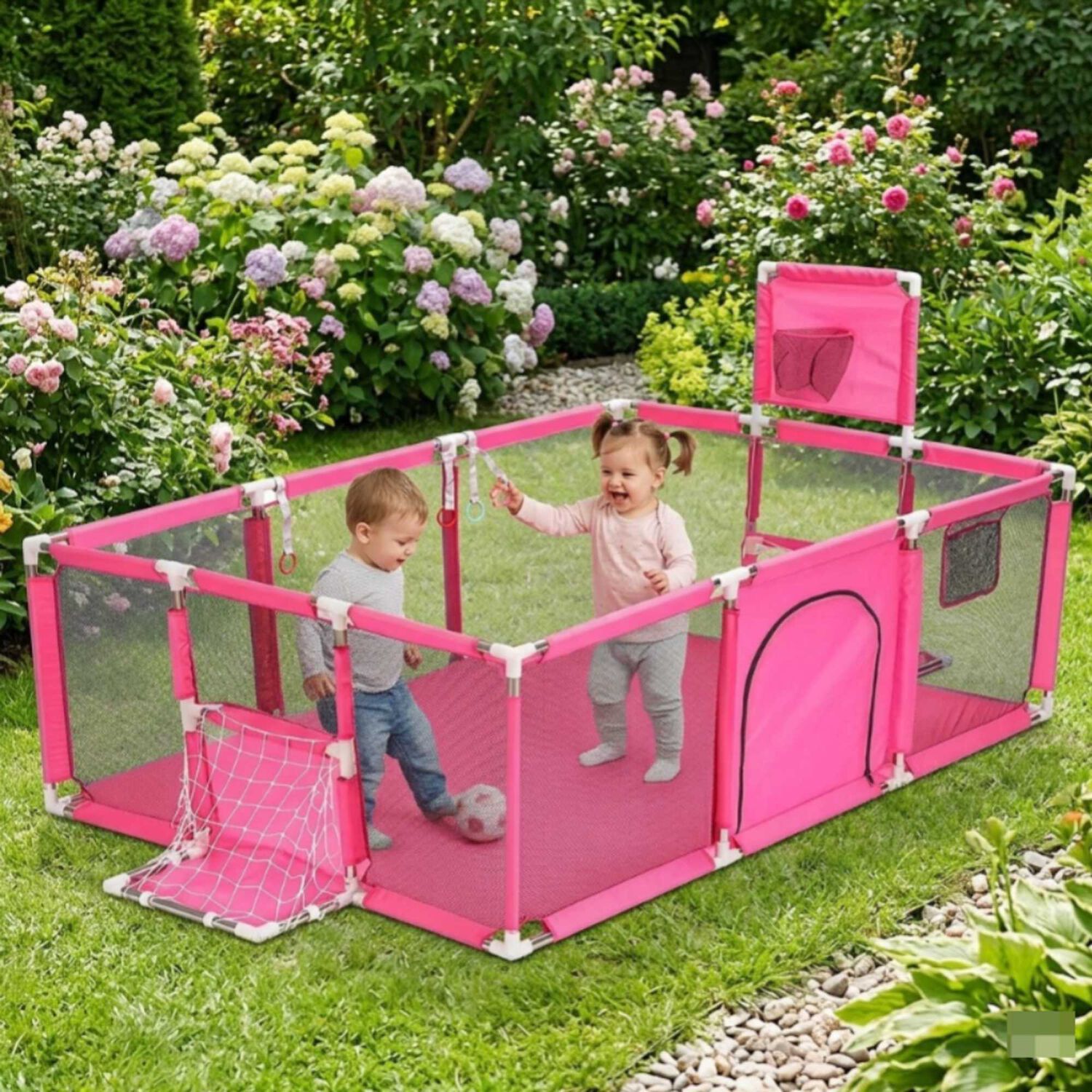 Corral Parque Infantil Beb&eacute; Plegable Con Canasta Malla 180cm image number 2.0
