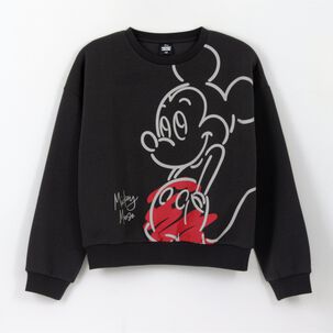 Poler&oacute;n Cerrado Ni&ntilde;a Mickey Lineal Negro Disney