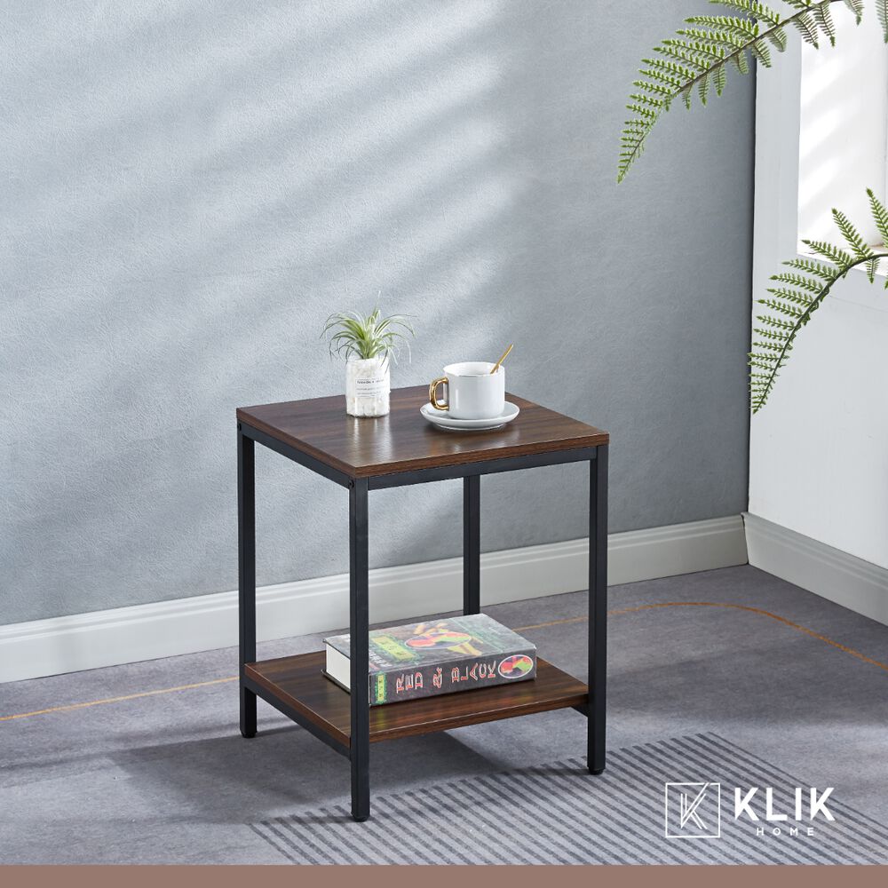 Velador Mesa Auxiliar Lateral De 2 Niveles - Madera Oscura Walnut image number 1.0