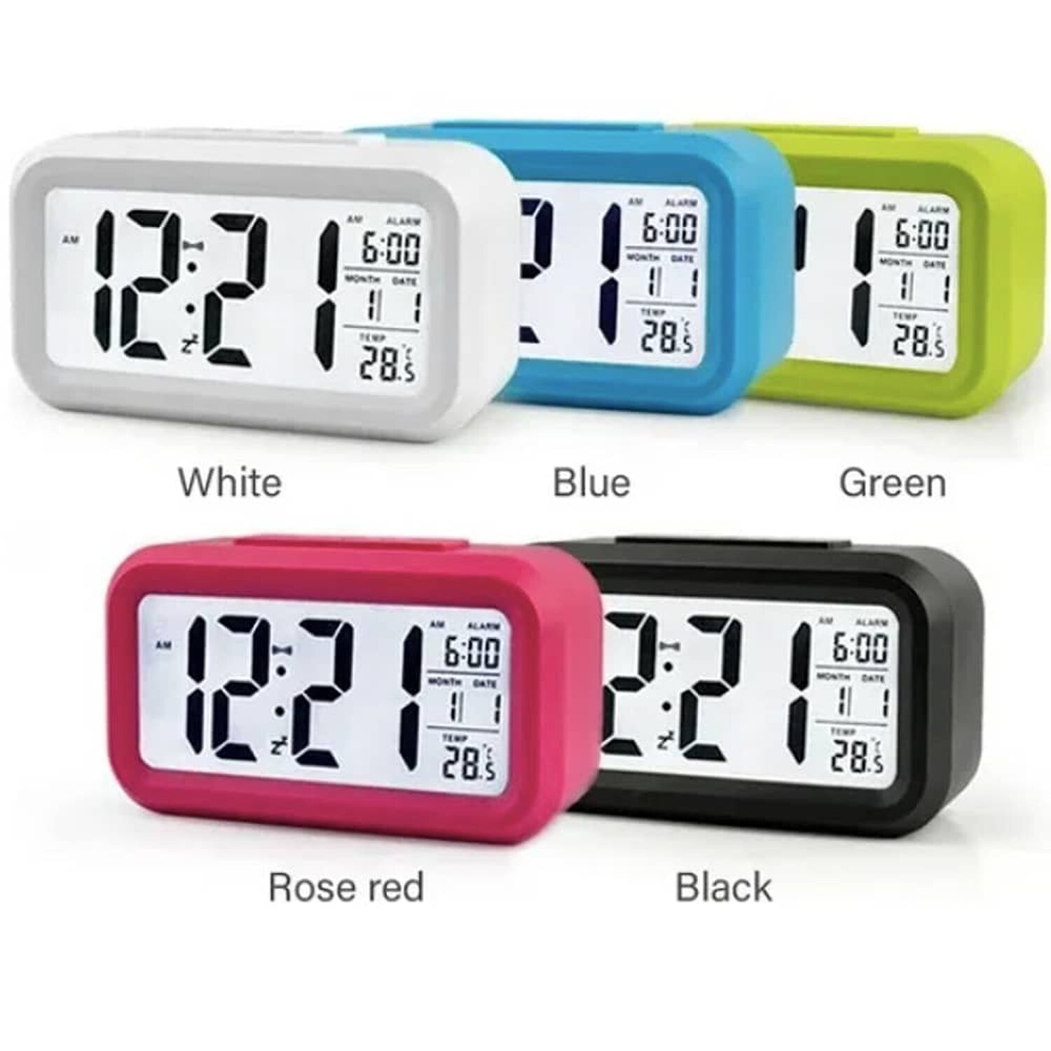 Reloj Despertador Digital Luz Lcd Temperatura Blanco image number 1.0