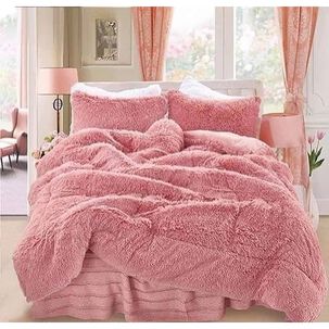 Cubrecama Peludo 2 Plazas - Rosado