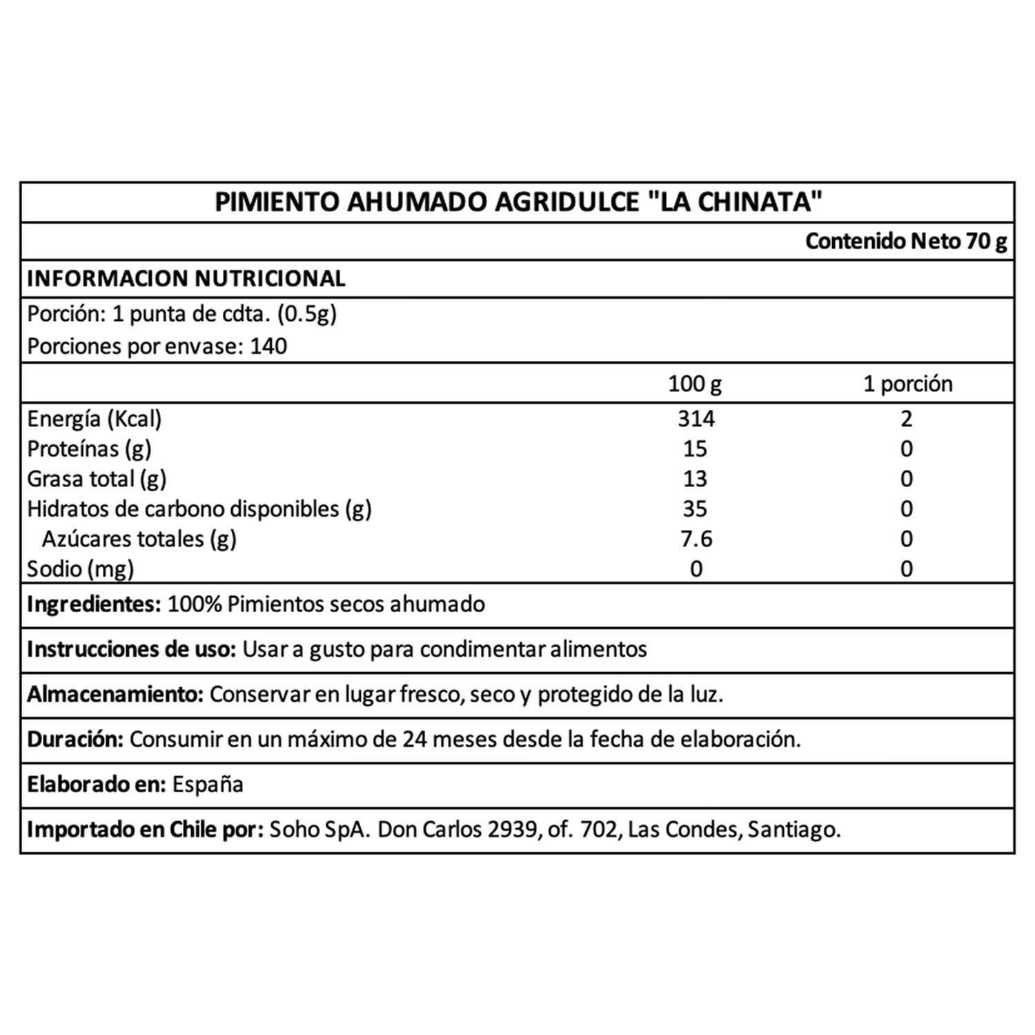 Piment&oacute;n Ahumado Agridulce La Chinata 1 X 70 Gr image number 4.0
