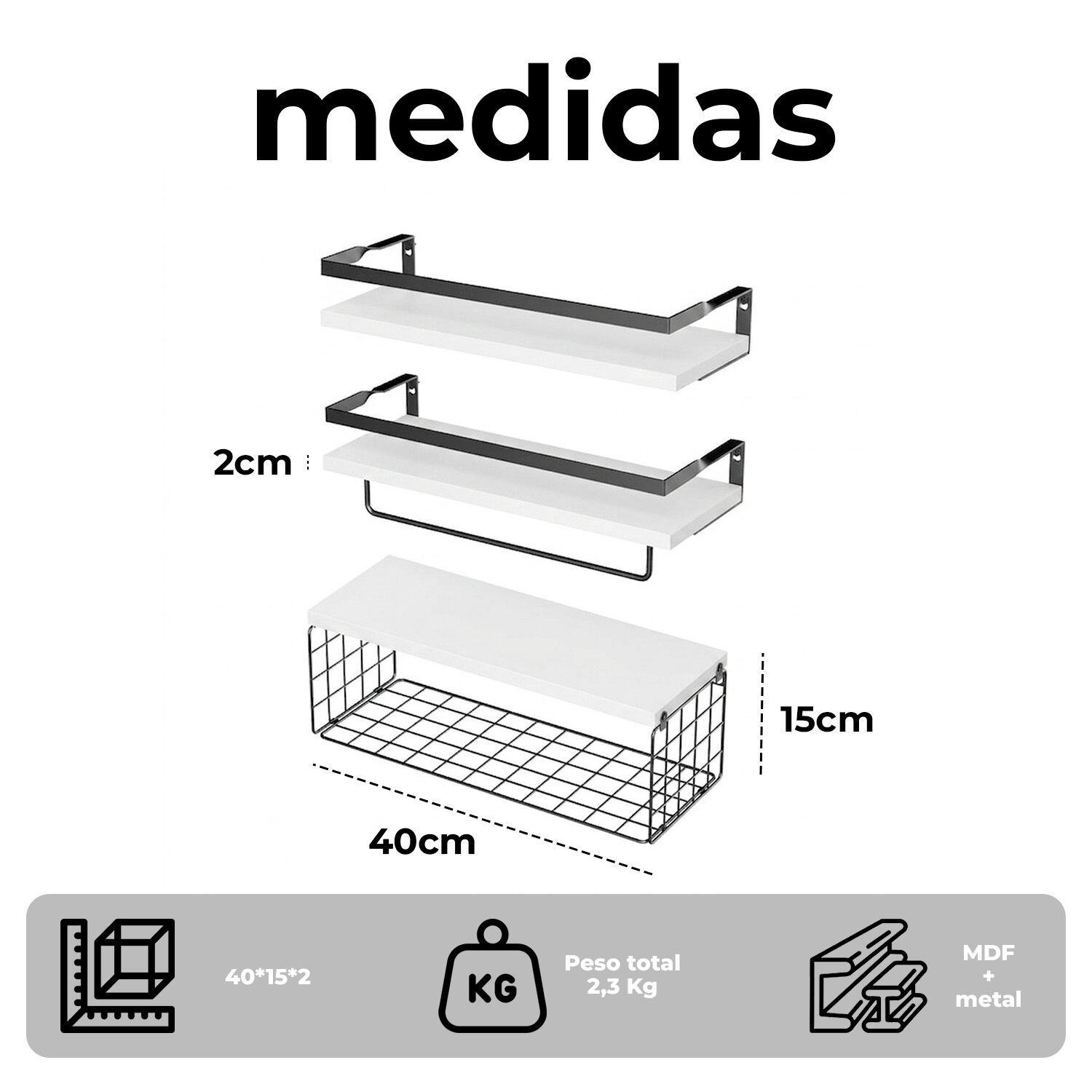 Repisas Decorativas Para Cocina, Ba&ntilde;o U Oficina 3 Piezas Multifunci&oacute;n image number 4.0