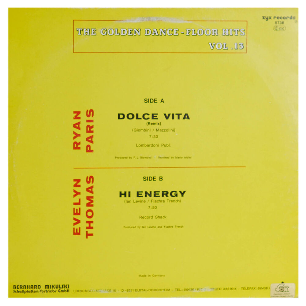 Ryan Paris / Evelyn Thomas - Dolce Vita / Hi Energy | 12" Maxi Single Usado image number 1.0