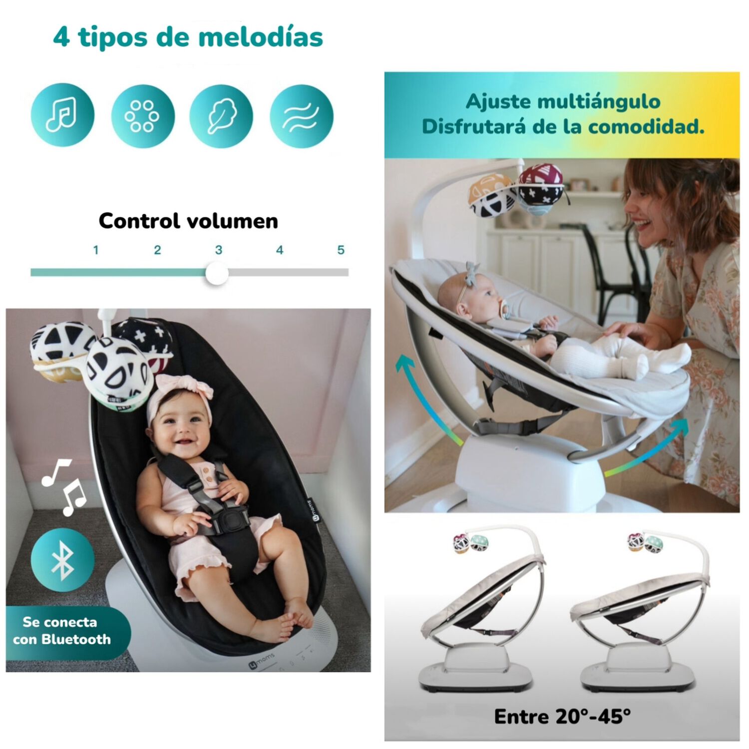 Mecedora El&eacute;ctrica Con Melod&iacute;as Bluetooth 4 Moms Lubabycas image number 3.0