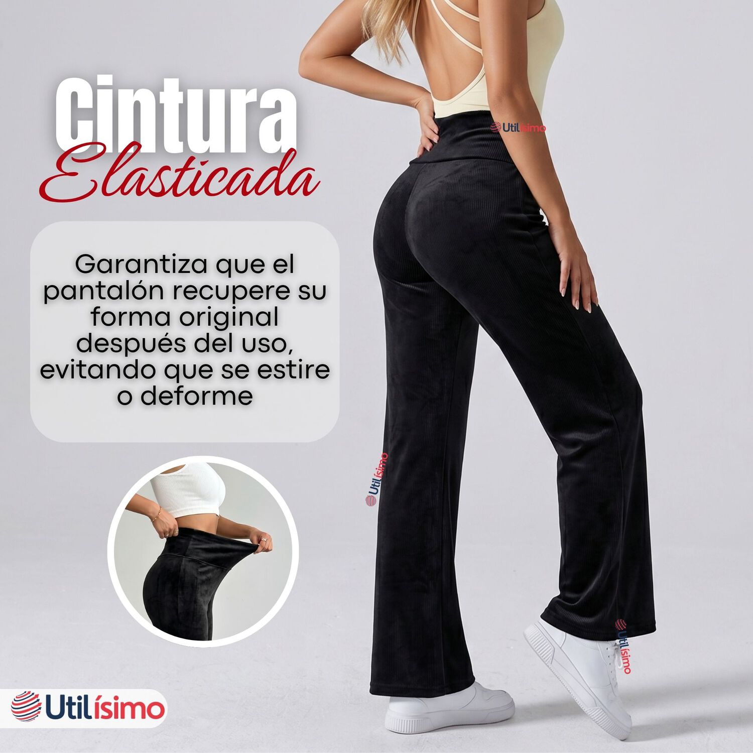 Pantal&oacute;n Cotel&eacute; Palazzo Polar Con Chiporro Elasticado T&eacute;rmico Negro image number 7.0