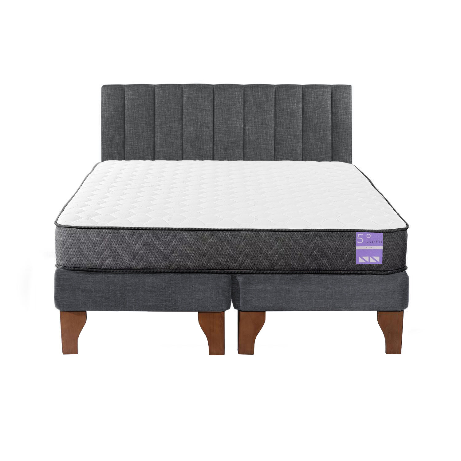 Cama Europea King + Respaldo Tubular Madera Gris image number 0.0