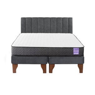 Cama Europea King + Respaldo Tubular Madera Gris