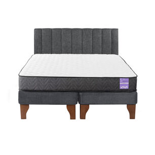 Cama Europea King + Respaldo Tubular Madera Gris