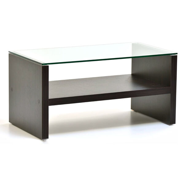 Mesa De Centro 120cm Walnut Con Vidrio Templado Y Estante Inferior