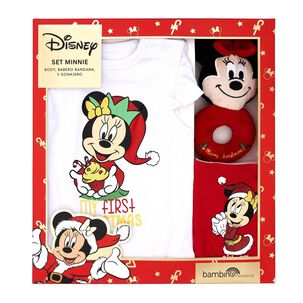 Set 3 Piezas Navidad Disney Rojo Ni&ntilde;a Minnie 9 - 12 Meses