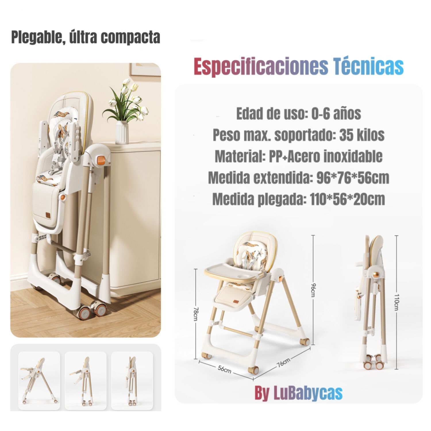 Silla De Comer Columpio 2 En 1 Lubabycas Blanca image number 7.0