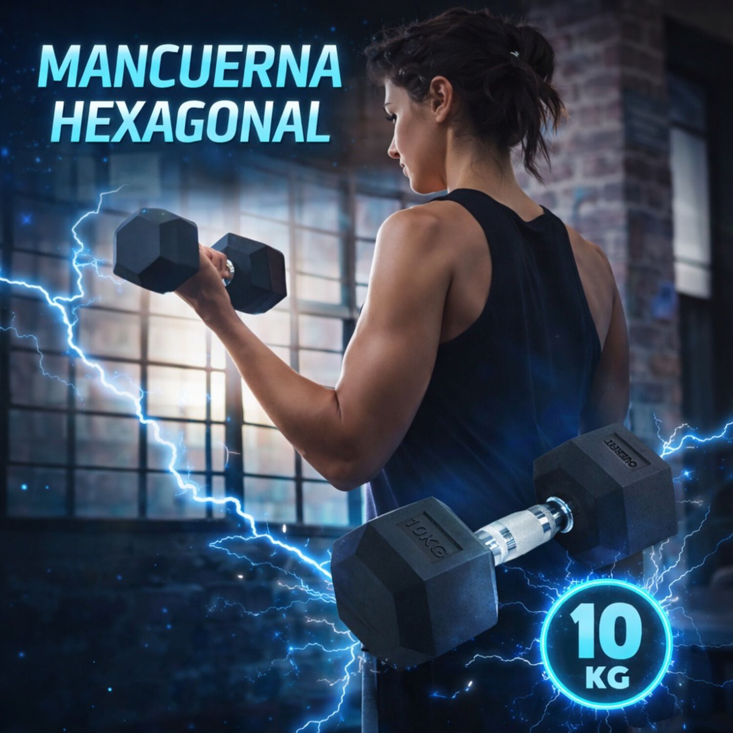 Mancuerna Hexagonal 10kg Acero Caucho Antideslizante image number 8.0