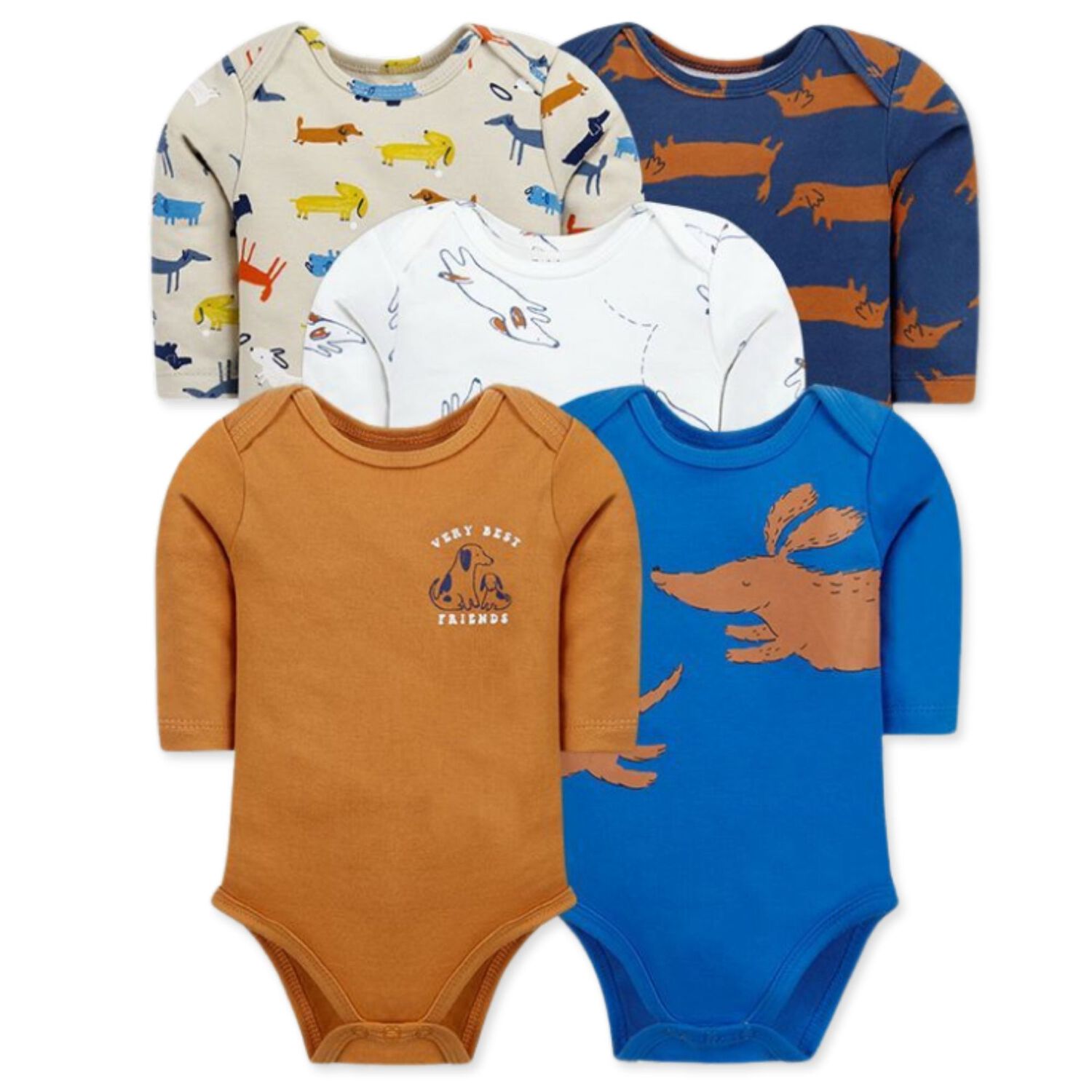 Pack 5 Bodys Beb&eacute; Ni&ntilde;o Manga Larga Tedmimak 100% Algod&oacute;n Various Dog image number 0.0