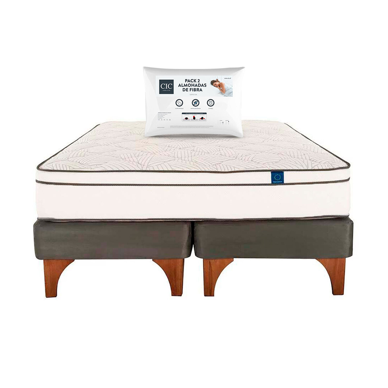Cama Europea Flex Valencia / 2 Plazas / Base Dividida&nbsp;+Pack de Almohadas Cic Fibra / 50x70 Cm image number 0.0