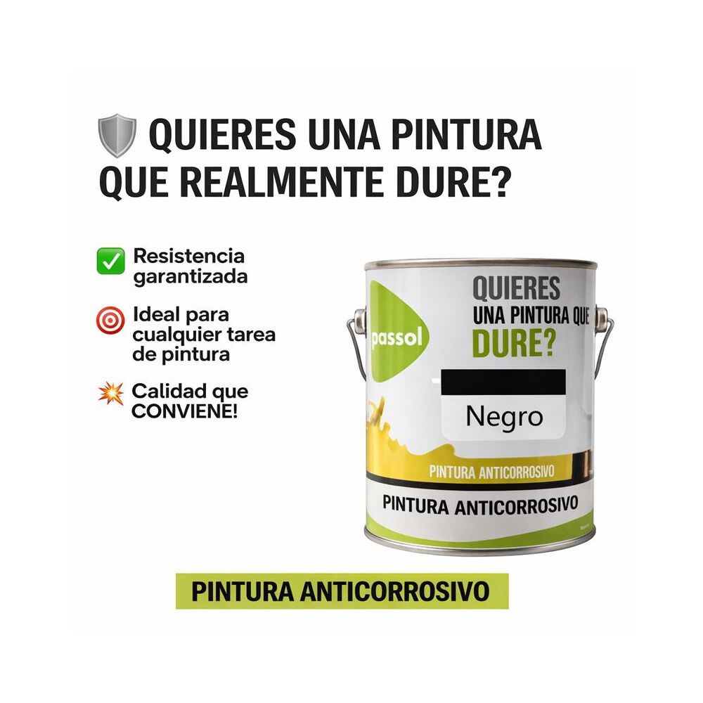 Anticorrosivo Alqu&iacute;dico Negro 1/4 Galon Passol (rejas,fierro image number 2.0