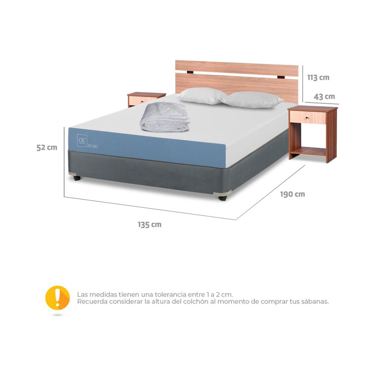 Cama Americana Cic Excellence / Full / Base Normal + Set De Maderas + Textil image number 1.0
