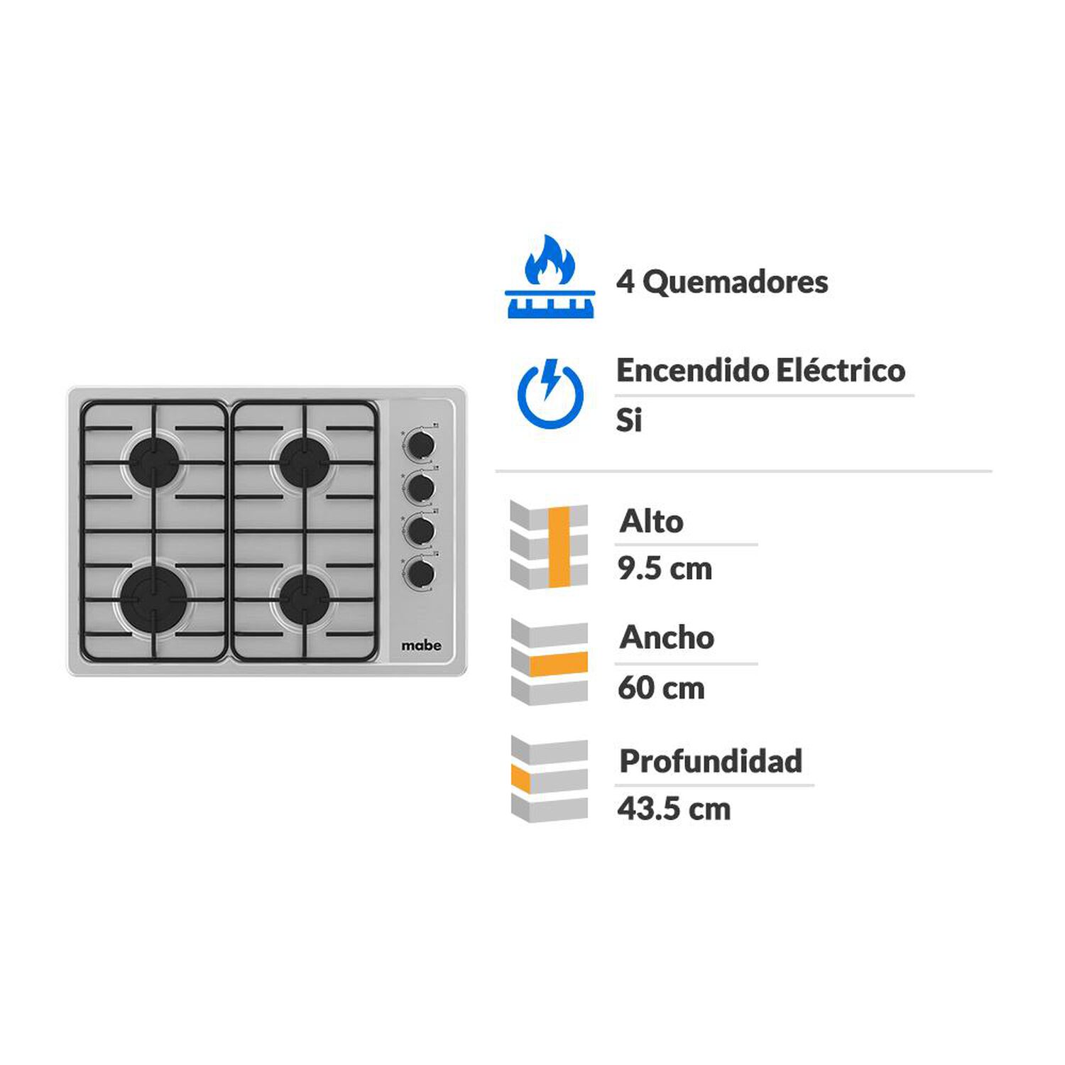 Encimera A Gas Mabe CMG6044SD-1Cl / 4 Quemadores image number 1.0