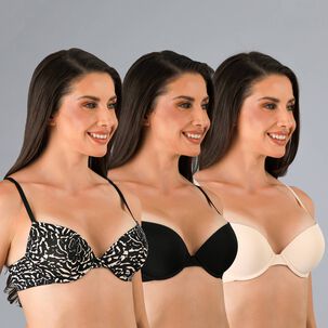 Pack 3x Sosten Push Up Micro Pr Flores Mujer 25604-133
