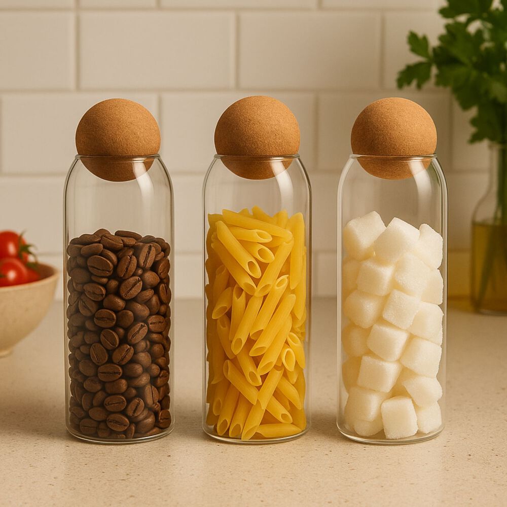 Set 3 Botellas Frascos Contenedor 1200ml Vidrio 20cm Corcho image number 2.0