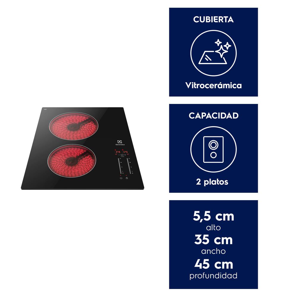 Encimera El&eacute;ctrica 2 Platos Vitrocer&aacute;mica Panel Touch Ve3st image number 1.0
