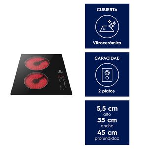 Encimera El&eacute;ctrica 2 Platos Vitrocer&aacute;mica Panel Touch Ve3st