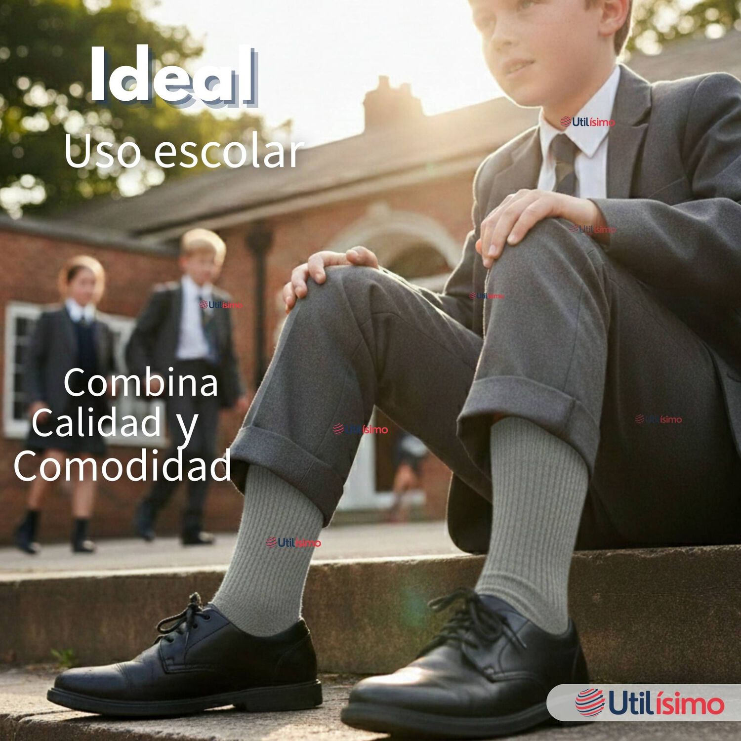 Pack 6 Calcet&iacute;nes Escolares Corto Bamb&uacute; Gris Ni&ntilde;o Juvenil image number 4.0