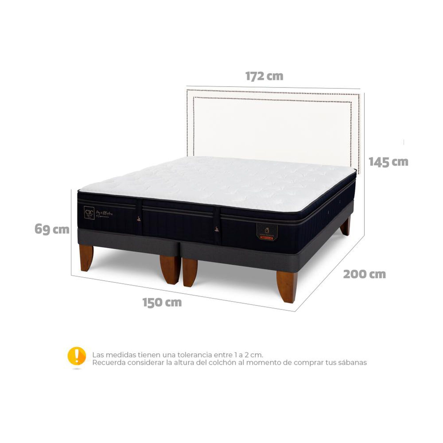 Cama Europea Cic Super Premium / 2 Plazas / Base Dividida + Respaldo image number 5.0