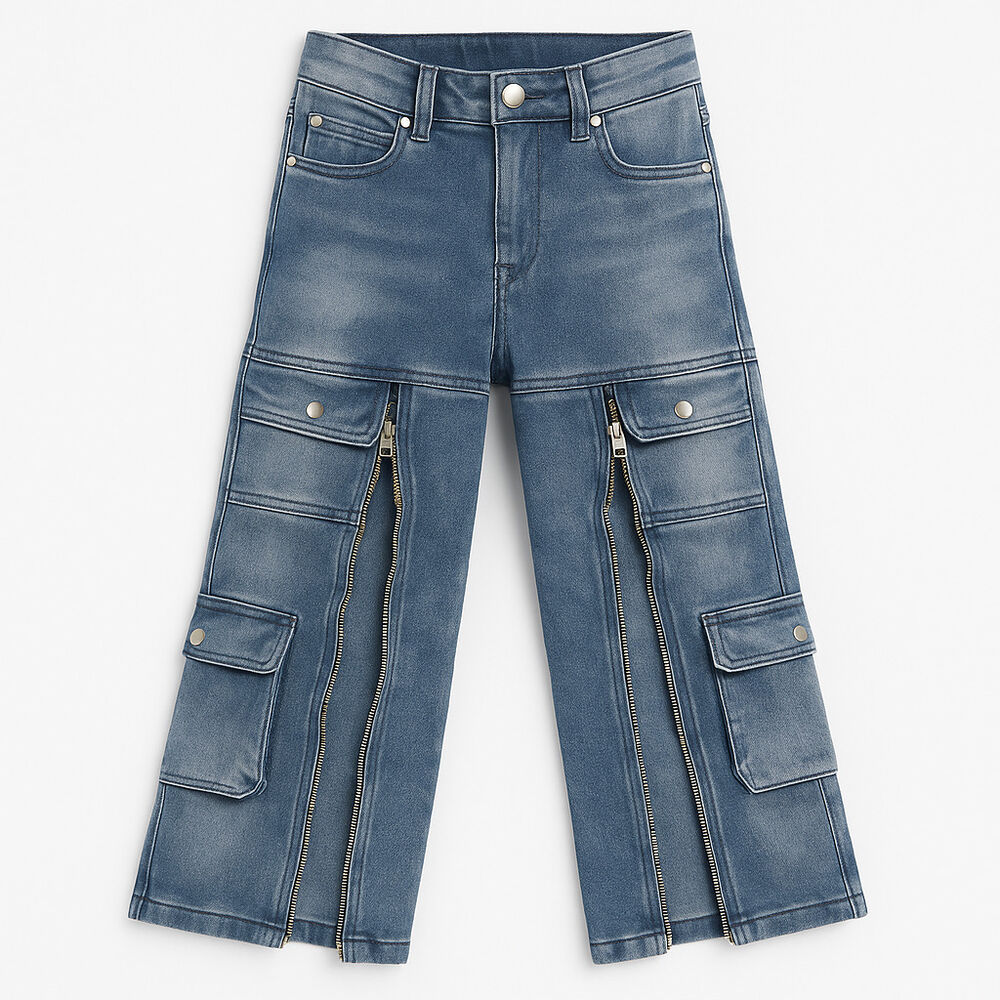 Pantalon Jeans Cargo Ni&ntilde;a Con Cierres Estilo Urbano image number 2.0