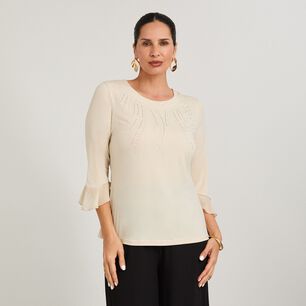 Polera Con Strass Manga 3/4 Cuello Redondo Mujer Lorenzo Di Pontti
