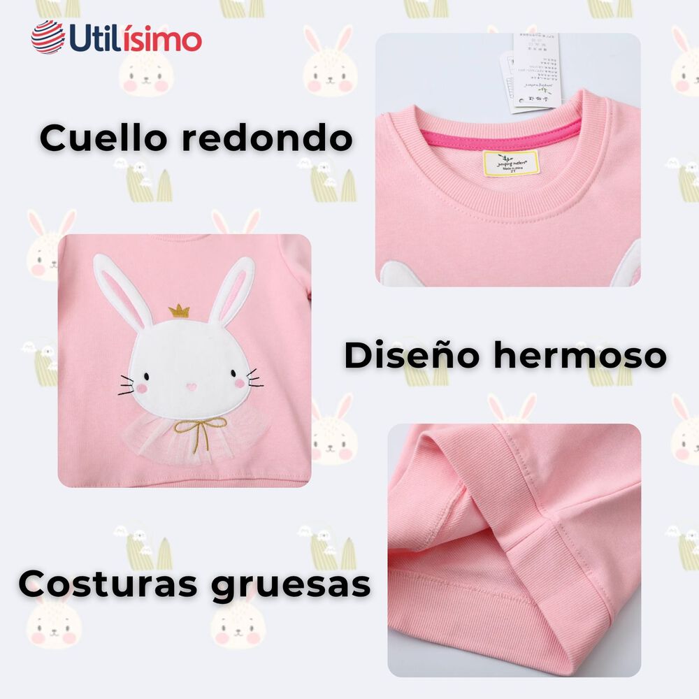 Nuevo Poler&oacute;n Ni&ntilde;a Manga Larga 100% Algod&oacute;n Rosado Conejito image number 3.0