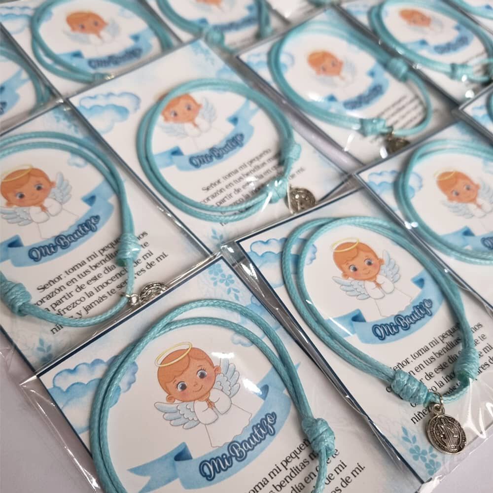 Recuerdos Bautizo Encintados 12 Pulseras Bautismo + Tarjetas image number 2.0