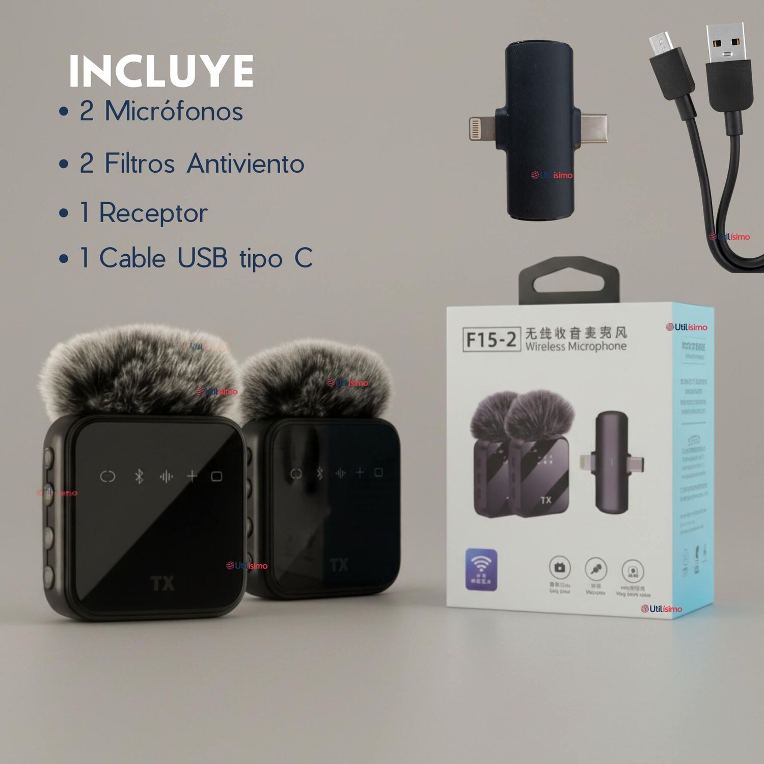 Pack 2 Micr&oacute;fonos Inal&aacute;mbrico 3 En 1 Para Celular Iphone Android Profesional Lavalier image number 1.0