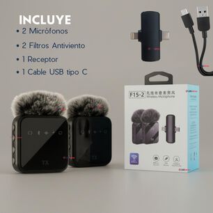Pack 2 Micr&oacute;fonos Inal&aacute;mbrico 3 En 1 Para Celular Iphone Android Profesional Lavalier