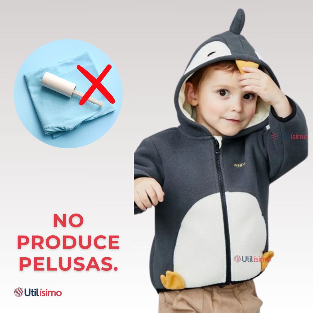 Chaqueta Polar Manga Larga Con Capucha Ni&ntilde;o Negro Pinguino image number 8.0