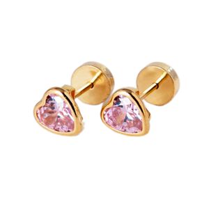 Aros Abridores Coraz&oacute;n 6 Mm Oro 18k Con Circ&oacute;n Y Tope A Presi&oacute;n