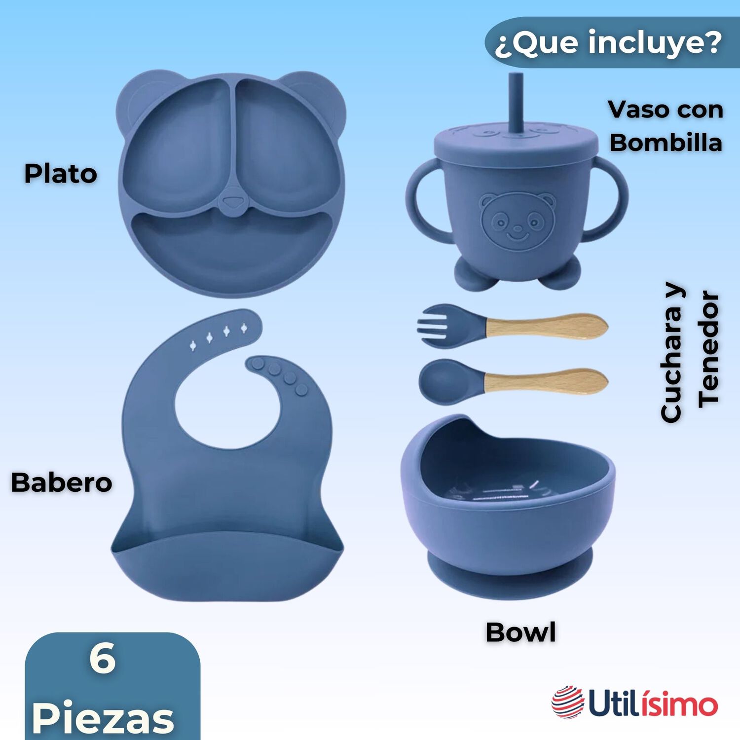 Set Alimentaci&oacute;n Silicona Beb&eacute; 6 Piezaslibrebpa Color Azul image number 6.0