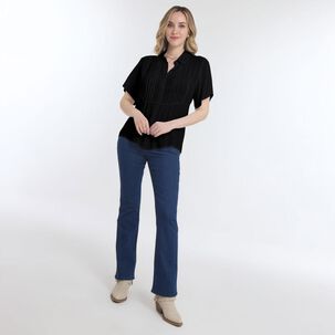 Blusa Lisa Manga Corta Cuello Camisero Bambula Mujer Geeps